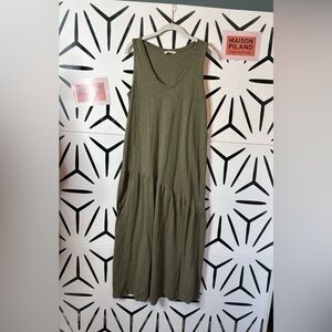Lucky Brand Sleeveless Tiered Midi Dress Olive Green Women’s Size M V-Neck
